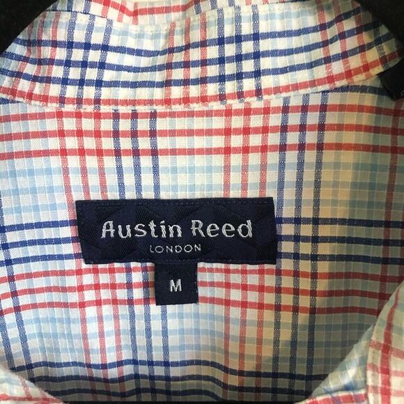 VTG Austin Reed London Size Medium Striped Button Down Shirt Red Blue White - Picture 2 of 6